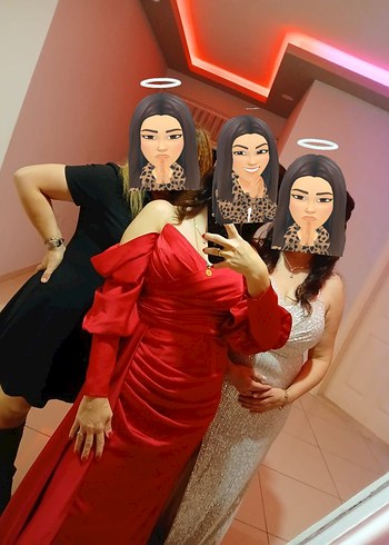 Kırmızı Drapeli Straplez Uzun Kadın Elbise - Görsel 2