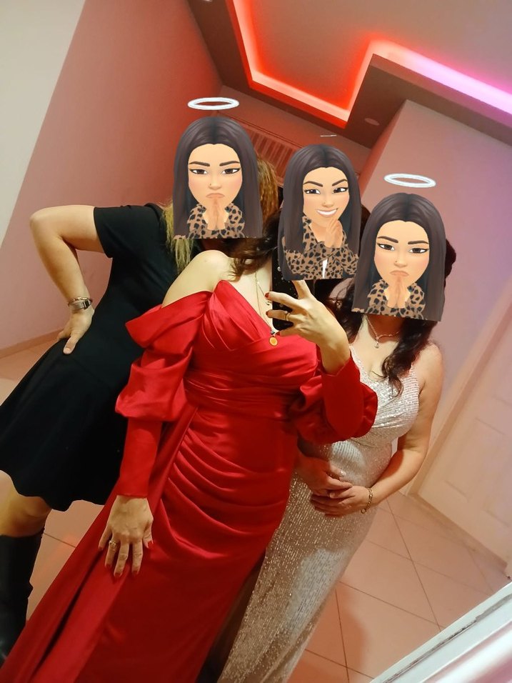 Kırmızı Drapeli Straplez Uzun Kadın Elbise - Görsel 2