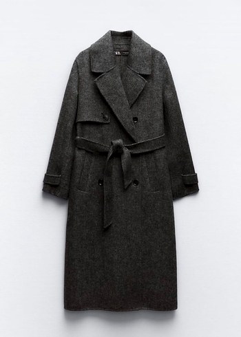 Antrasit Yünlü Uzun Kaban - Görsel 3