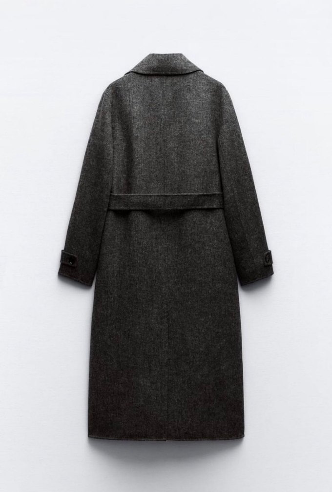 Antrasit Yünlü Uzun Kaban - Görsel 4