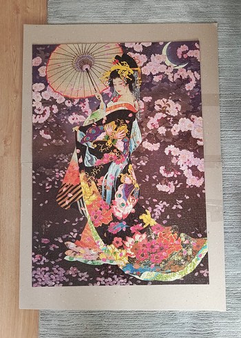 Çiçekli Japon Kadın Temalı Çerçevesiz Puzzle | Gardrops