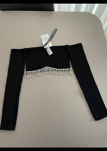 ZARA taş detayli crop bluz - Görsel 6