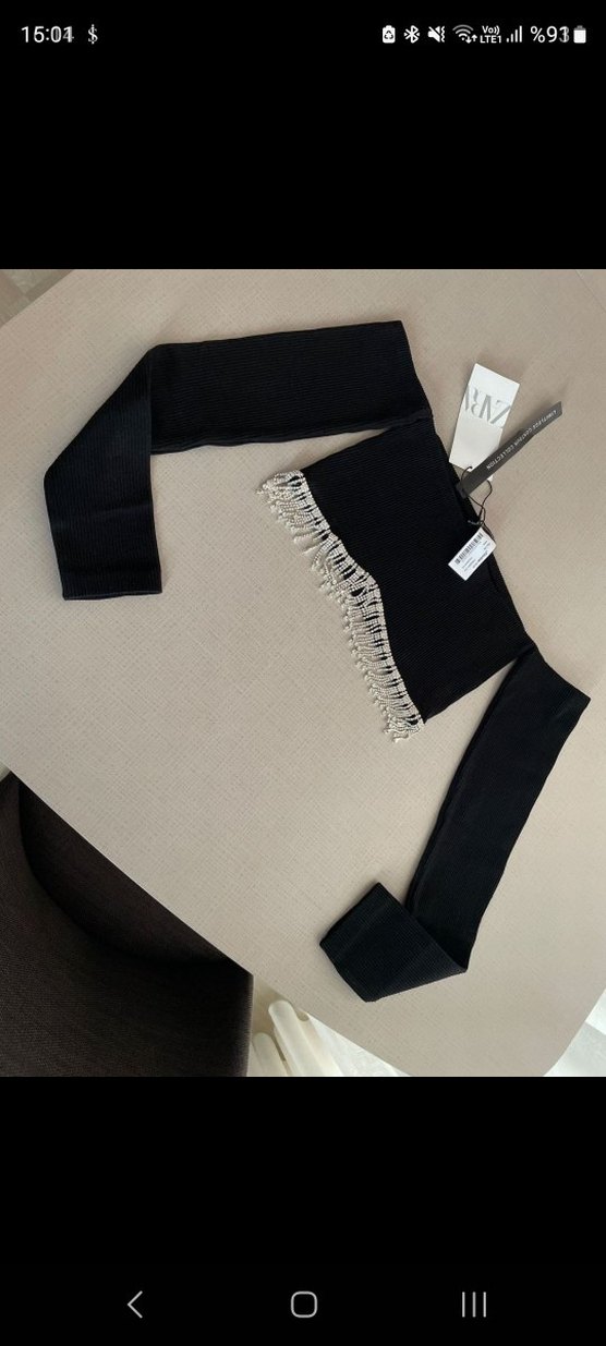 ZARA taş detayli crop bluz - Görsel 2