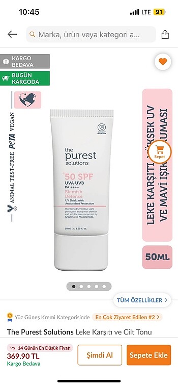The Purest ton eşitleyici güneş kremi