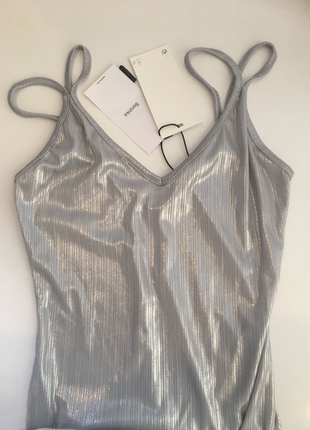 Bershka Metalik Gri Bodysuit