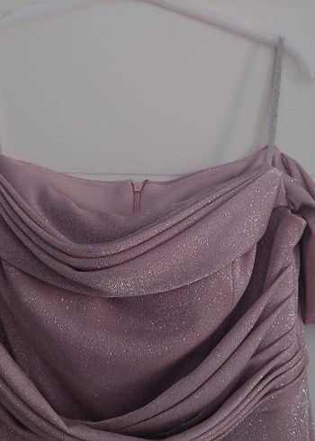 Abiye Pastel Mor Uzun Askılı Abiye Elbise