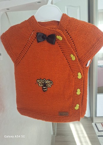 Tasarımcı Kahverengi Örgü Erkek Çocuk Yeleği