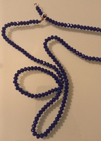 Uzun Lacivert Boncuklu Kadın Kolyesi - Görsel 4