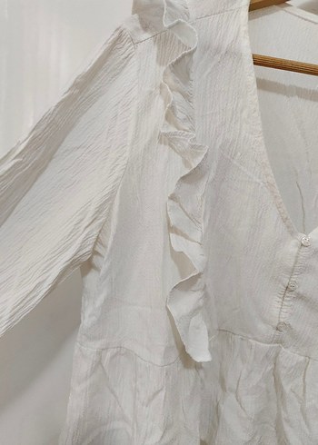 Fırfırlı Beyaz Keten Bohem Bluz - Görsel 2