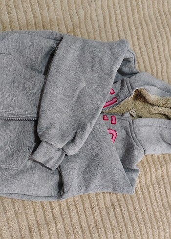 Kız Çocuk Gri Kapüşonlu Fermuarlı Sweatshirt - Görsel 3