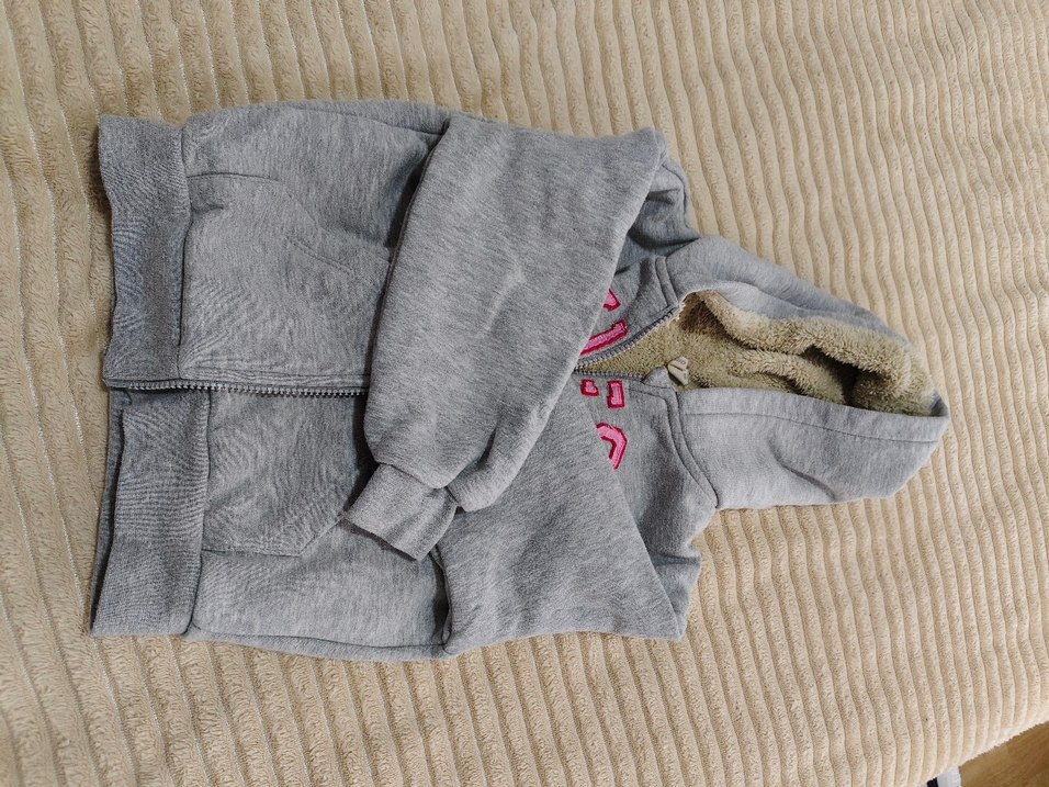 Kız Çocuk Gri Kapüşonlu Fermuarlı Sweatshirt - Görsel 3