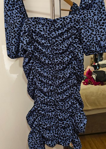 Koyu Mavi Leopar Desenli Mini Elbise - Görsel 3