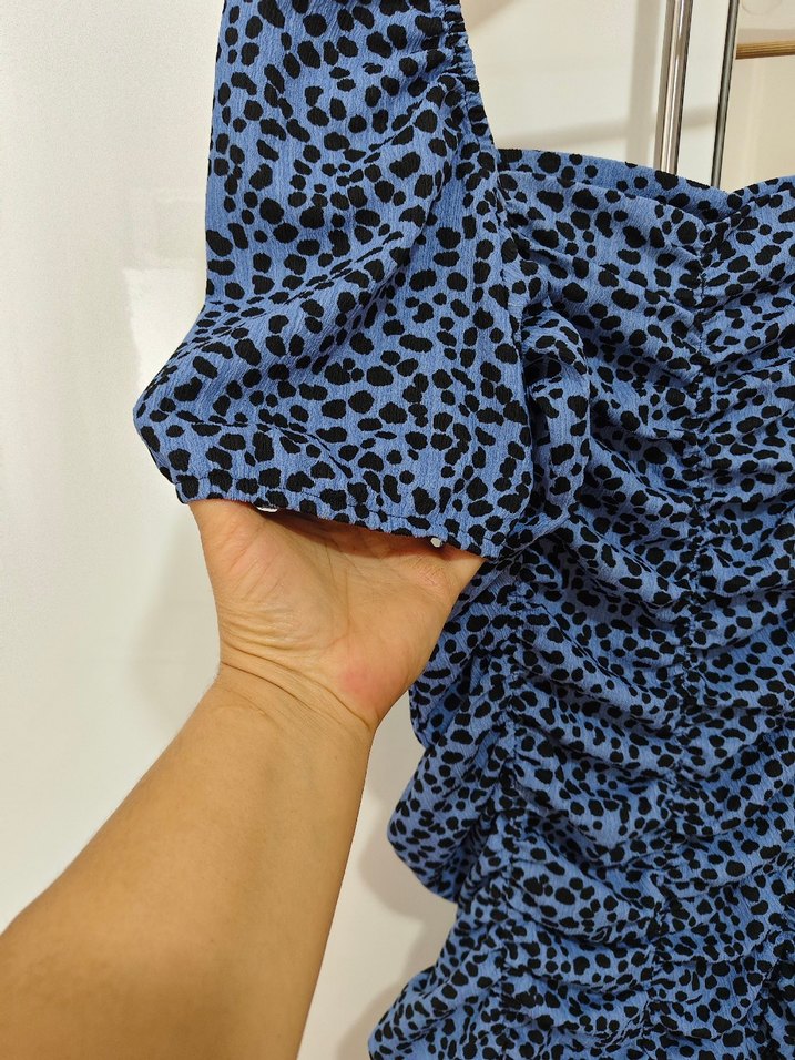 Koyu Mavi Leopar Desenli Mini Elbise - Görsel 4