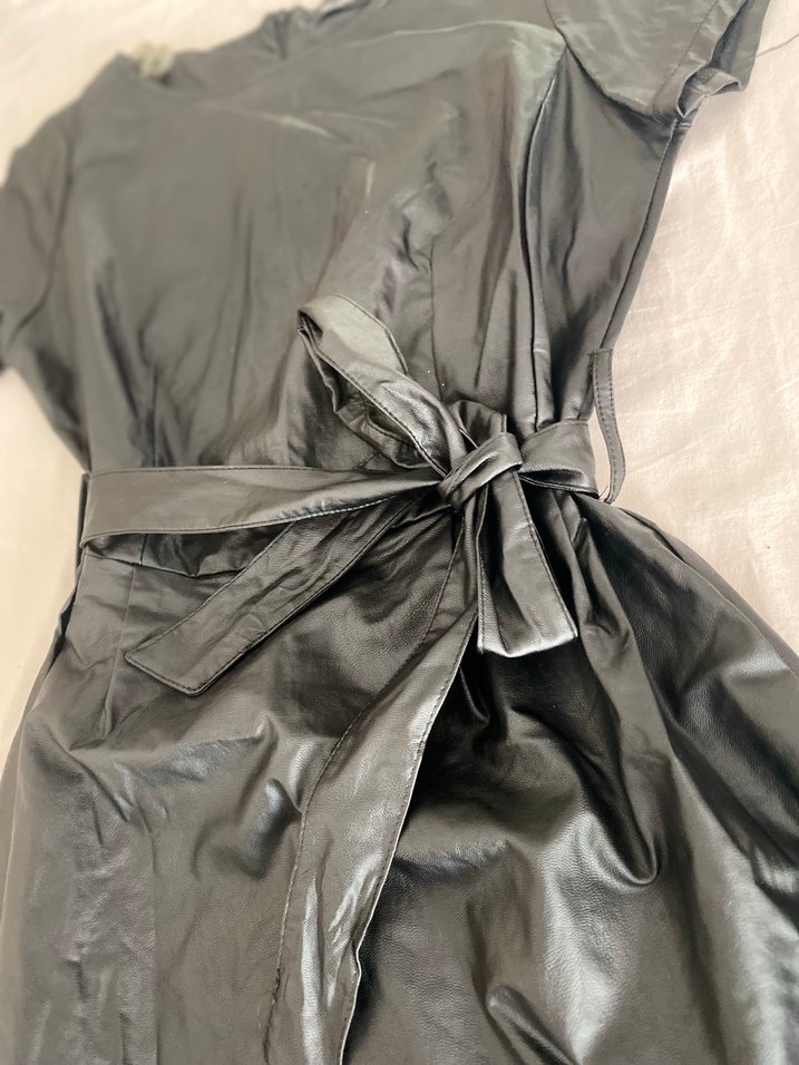 Siyah Deri Midi Elbise - Görsel 2