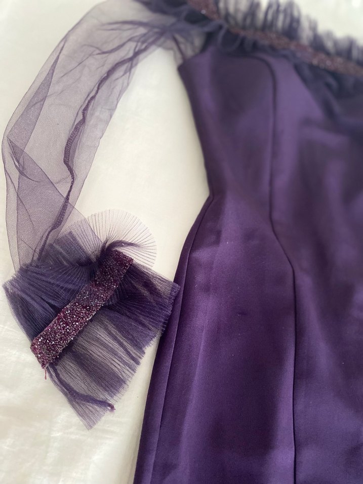 Mor Straplez Uzun Kollu Elbise - Görsel 2