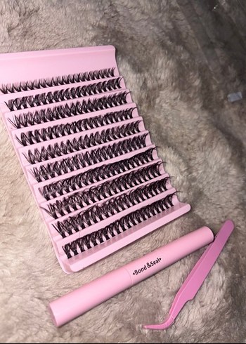 Pembe Takma Kirpik Seti ve Cımbız - Görsel 3