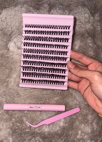 Pembe Takma Kirpik Seti ve Cımbız - Görsel 2