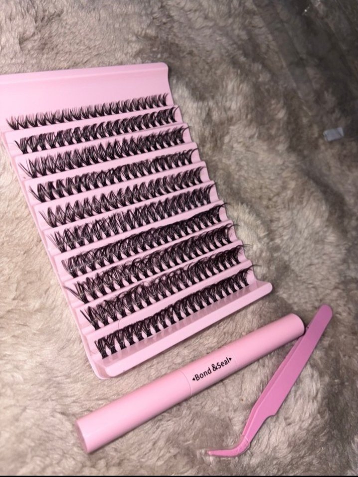 Pembe Takma Kirpik Seti ve Cımbız - Görsel 3