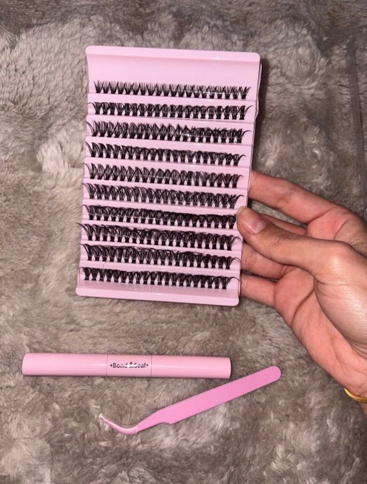 Pembe Takma Kirpik Seti ve Cımbız - Görsel 2