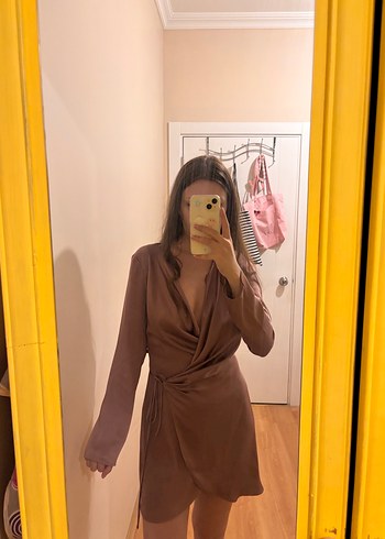 xs Beden pembe Renk Mango V Yaka Saten Elbise