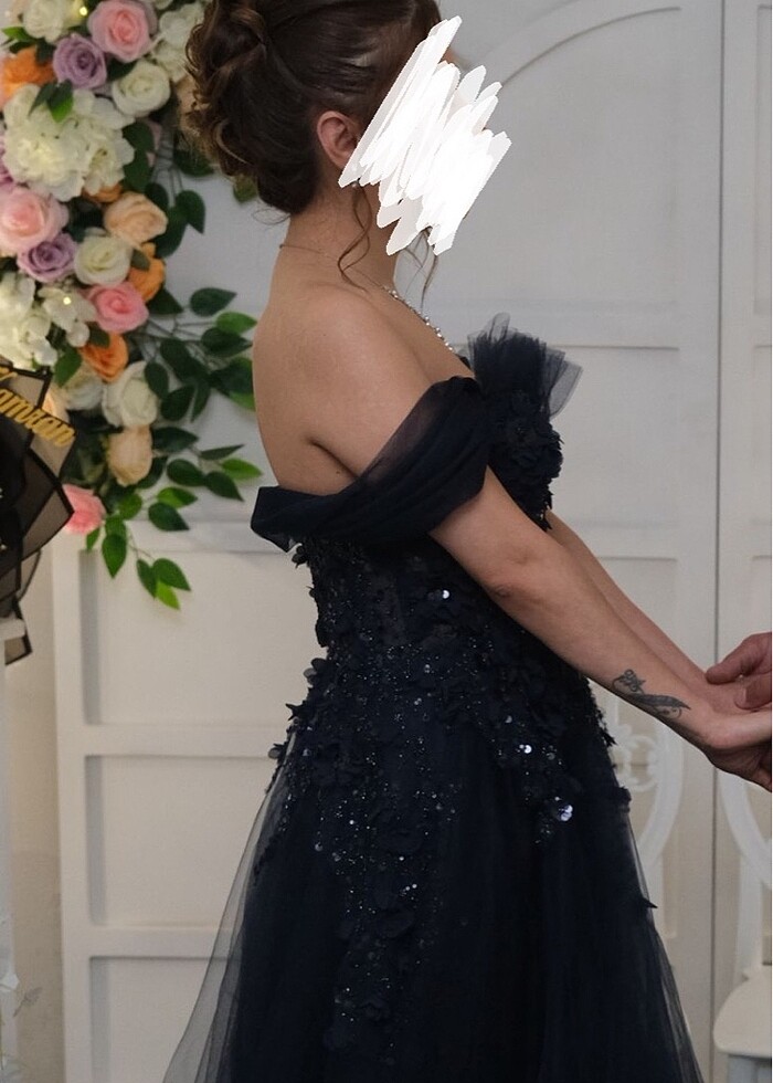 Lacivert nişan elbisesi - Görsel 4