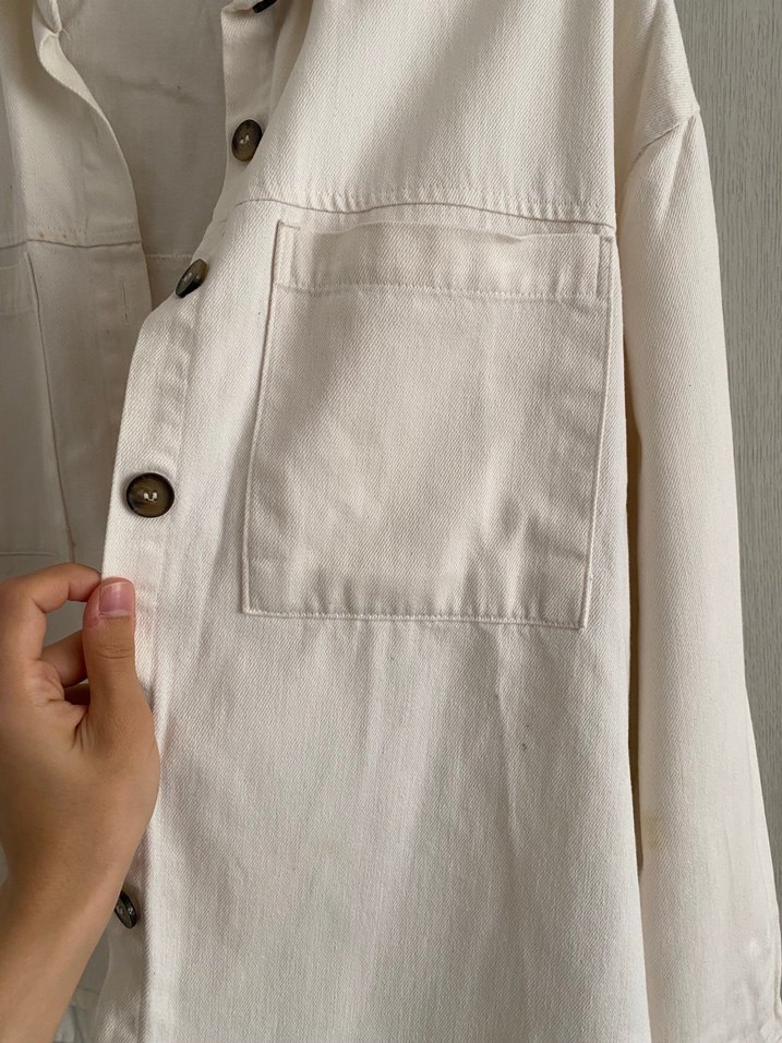 Defacto Beyaz Keten Kadın Gömlek Ceket - Görsel 2