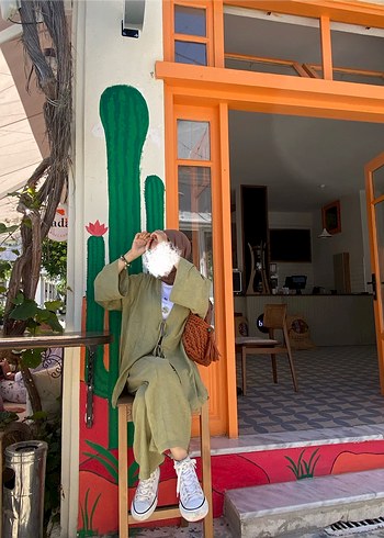 Moda Aksa Keten yeşil Kimono Takım - Görsel 8