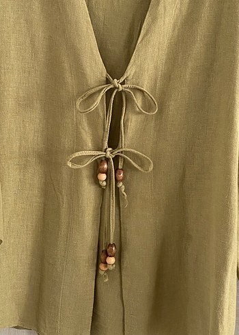 Moda Aksa Keten yeşil Kimono Takım - Görsel 4