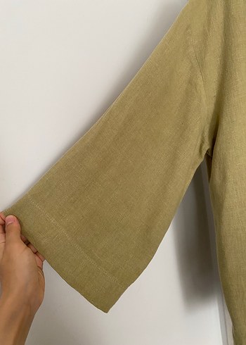 Moda Aksa Keten yeşil Kimono Takım - Görsel 3