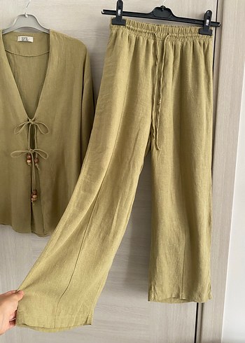 Moda Aksa Keten yeşil Kimono Takım - Görsel 6