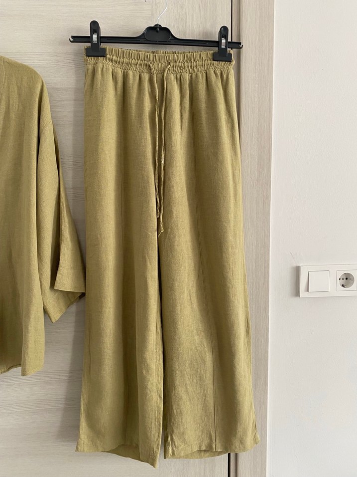 Moda Aksa Keten yeşil Kimono Takım - Görsel 5