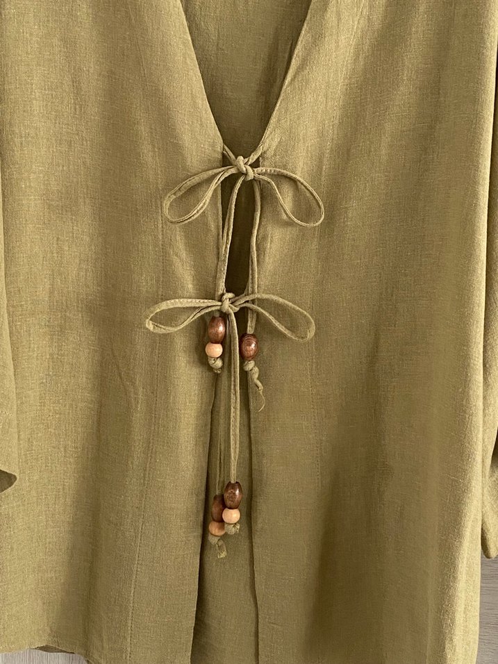 Moda Aksa Keten yeşil Kimono Takım - Görsel 4