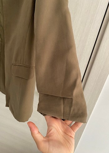 s Beden haki Renk Koton Kadın Haki Yakasız Blazer Ceket