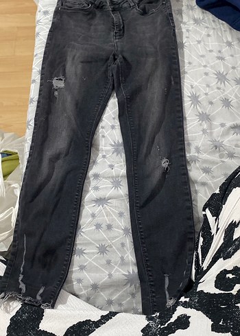 Gri Bağcıklı Salaş Grunge Denim Pantolon