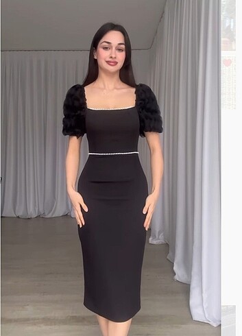 Mooi butik inci detaylı abiye elbise siyah