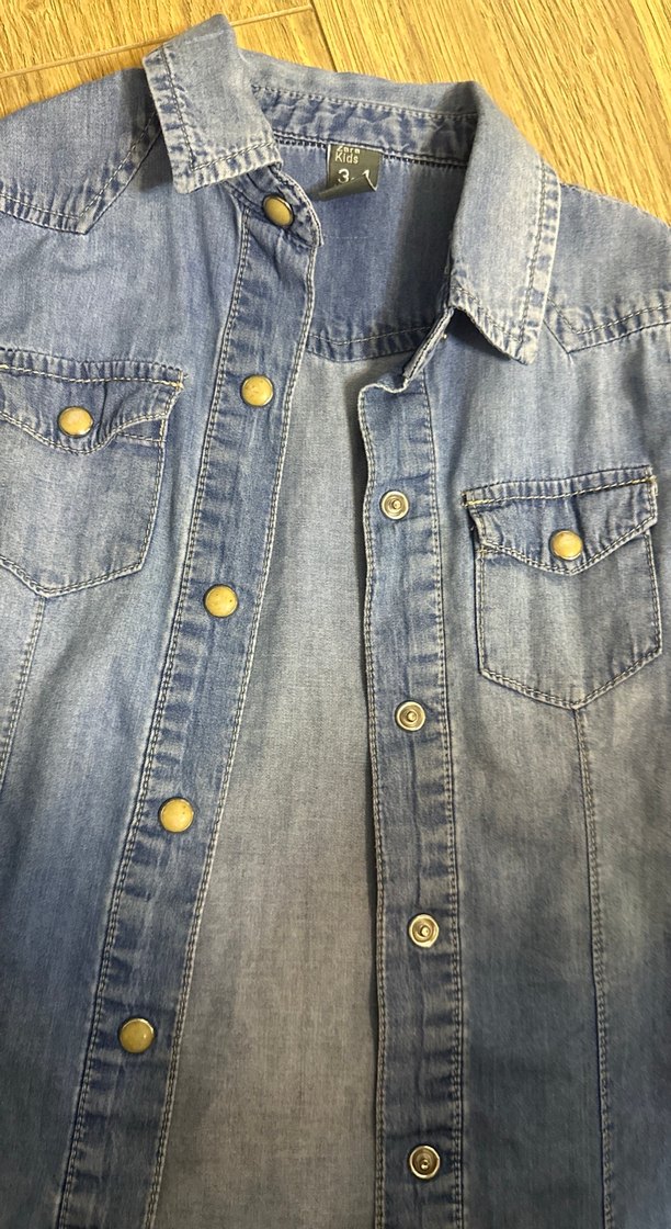 Zara kids 3-4 yaş Mavi Denim Kadın Gömlek Uzun Kollu - Görsel 2