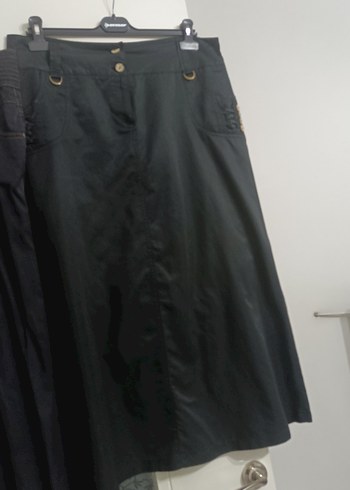 Siyah Midi Boy Pliseli Kot Etek - Görsel 2