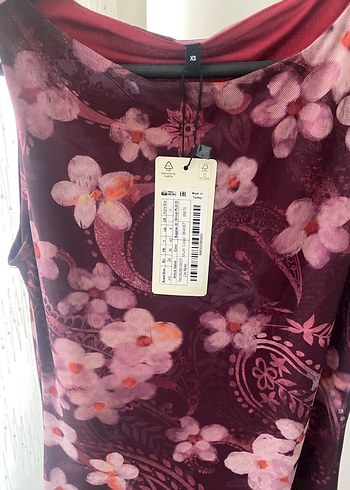 xs Beden Bordo Çiçek Desenli Dantelli Bohem Elbise