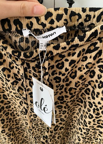 Trendyol & Milla Kahverengi Leopar Desenli Kadın Salaş Kumaş Pantolon