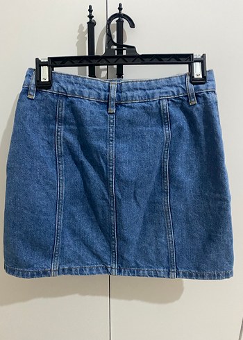 34 Beden Düğmeli Koyu Mavi Denim Mini Etek