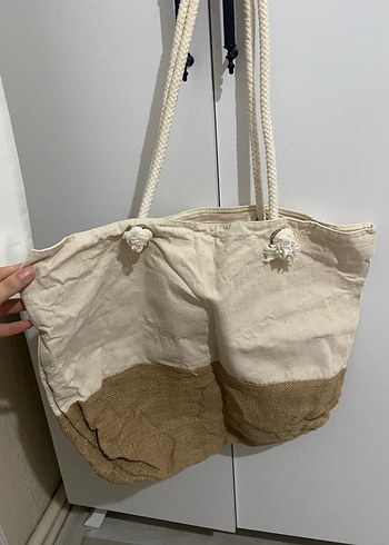 Bej Bohem Desenli Fermuarlı Plaj Çantası - Görsel 2