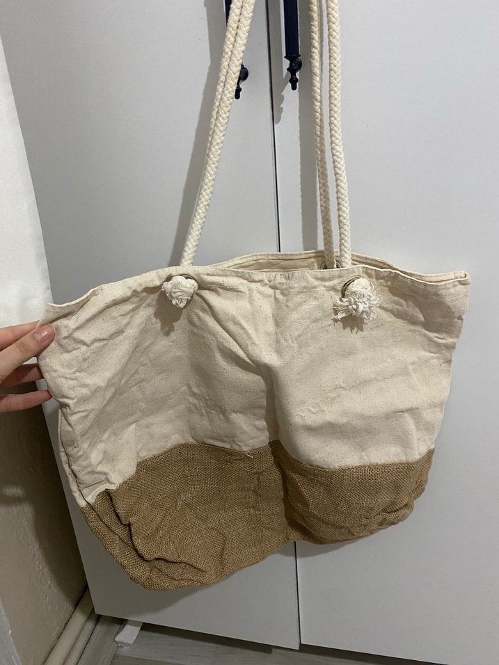 Bej Bohem Desenli Fermuarlı Plaj Çantası - Görsel 2