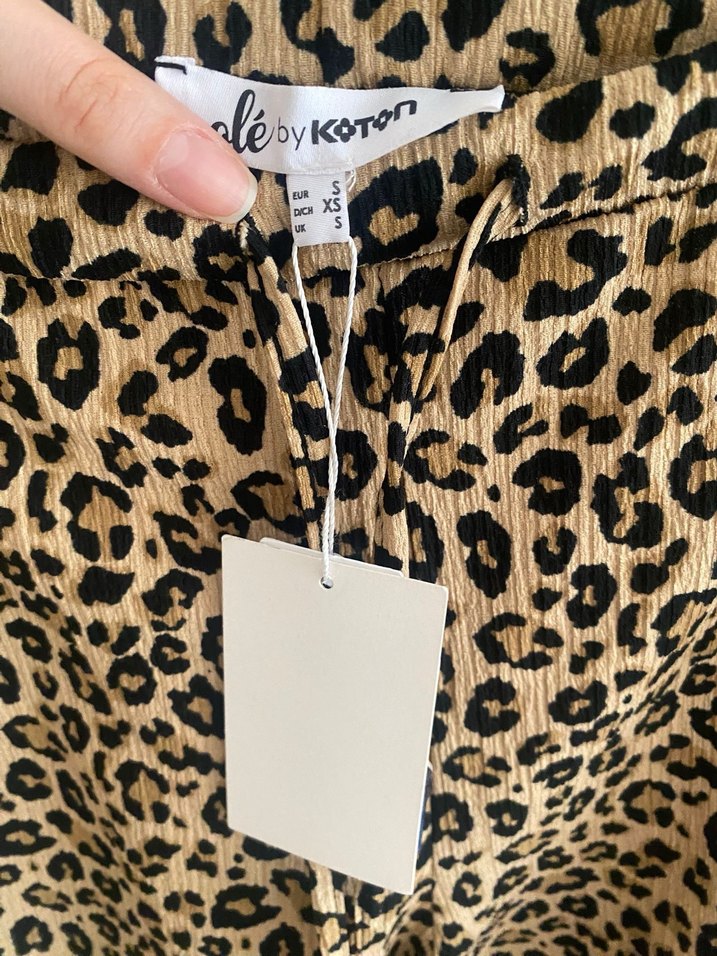 Kahverengi Leopar Desenli Kadın Kumaş Pantolon - Görsel 3