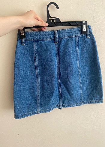 Düğmeli Mavi Kot Mini Etek - Görsel 3