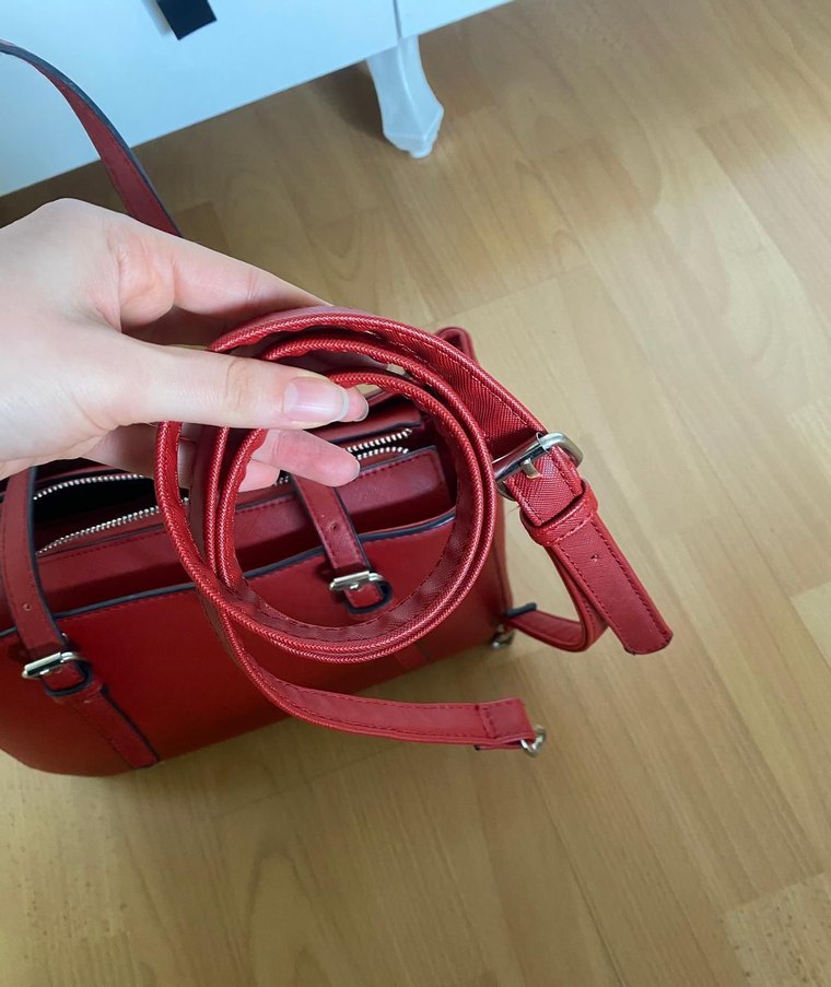 Kırmızı Deri Kadın Omuz Çantası - Görsel 4