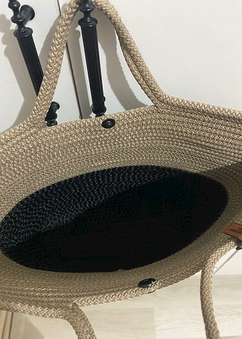 Kahverengi Örgü Plaj Çantası Fular Detaylı - Görsel 4