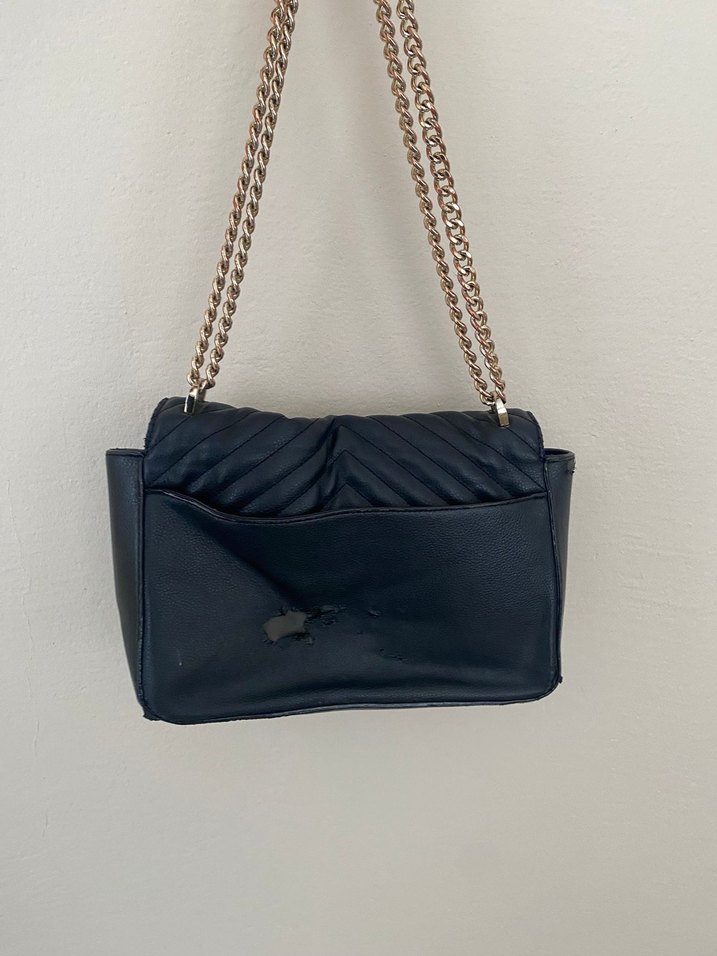 Zincir Detaylı Siyah Deri Kadın Çanta - Görsel 2