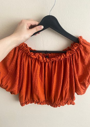 Kısa Kollu Kırmızı Straplez Bluz - Görsel 3