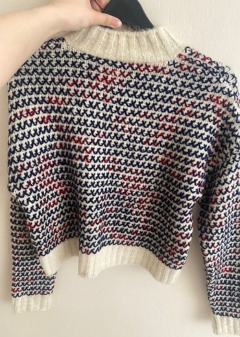 Gri Desenli Kısa Örgü Kadın Kazak - Görsel 4