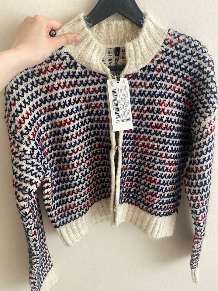 Gri Desenli Kısa Örgü Kadın Kazak - Görsel 2